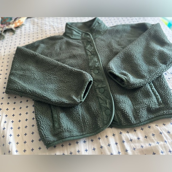 Forest green snap up teddy fleece sweater - Picture 2 of 6